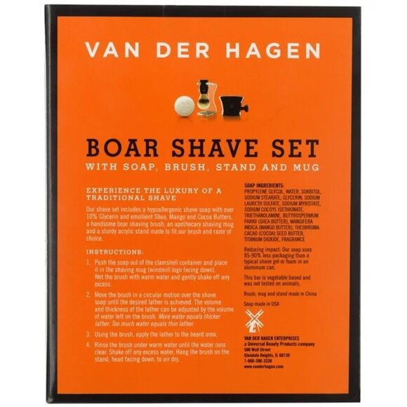 BOGO Van Der Hagen Shave Set with Soap, Boar Brush, Stand & Bowl Complete Set - Picture 4 of 4